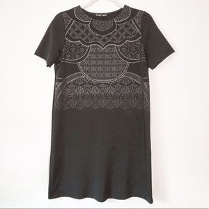 Zara Women's Metallic Short Sleeves Knee Length Dress Black Size Small